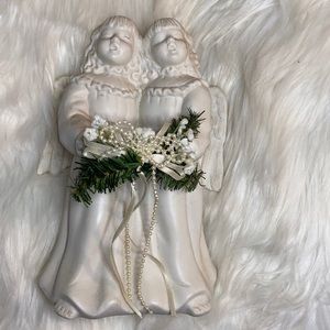 Glass white Christmas angels candle holders singer
